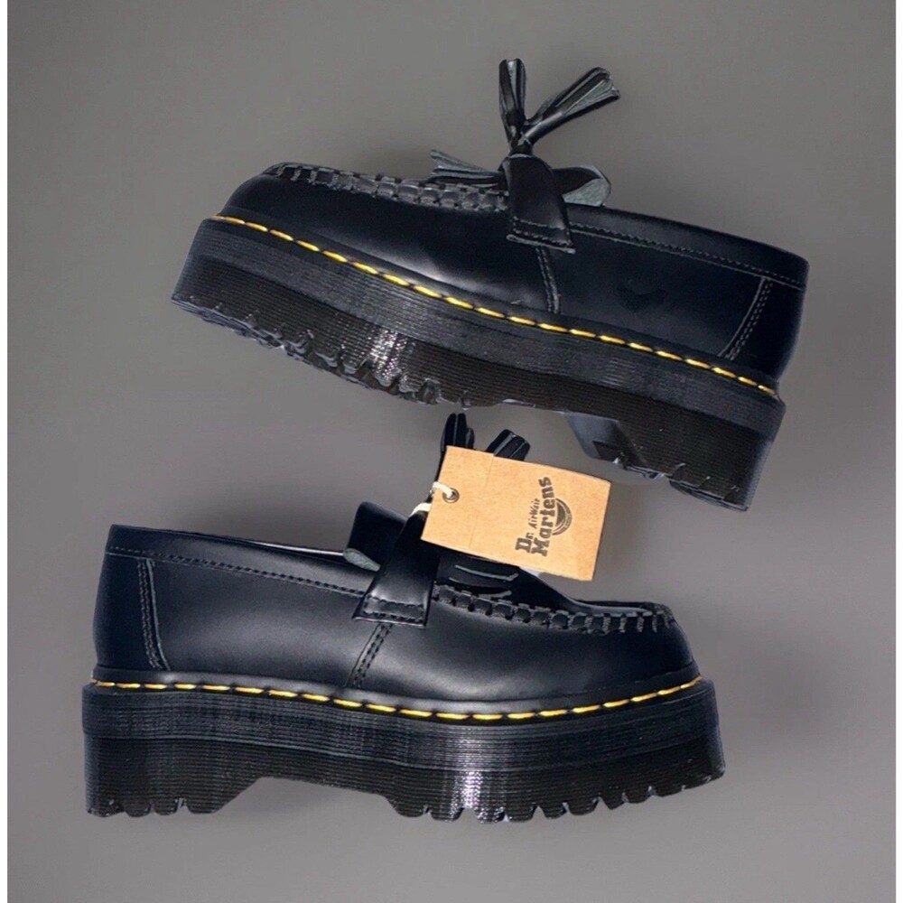 Dr. Martens Adrian Quad Black Leather Platform Tassel Loafers Women's - Picture 4 of 5